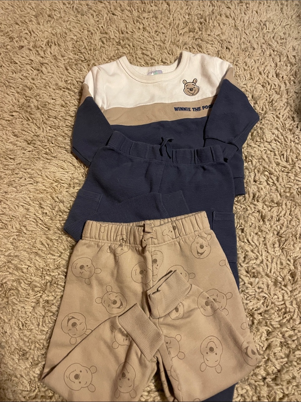 Disney Kids Matching Set Navy, Tan, White Winnie the Pooh